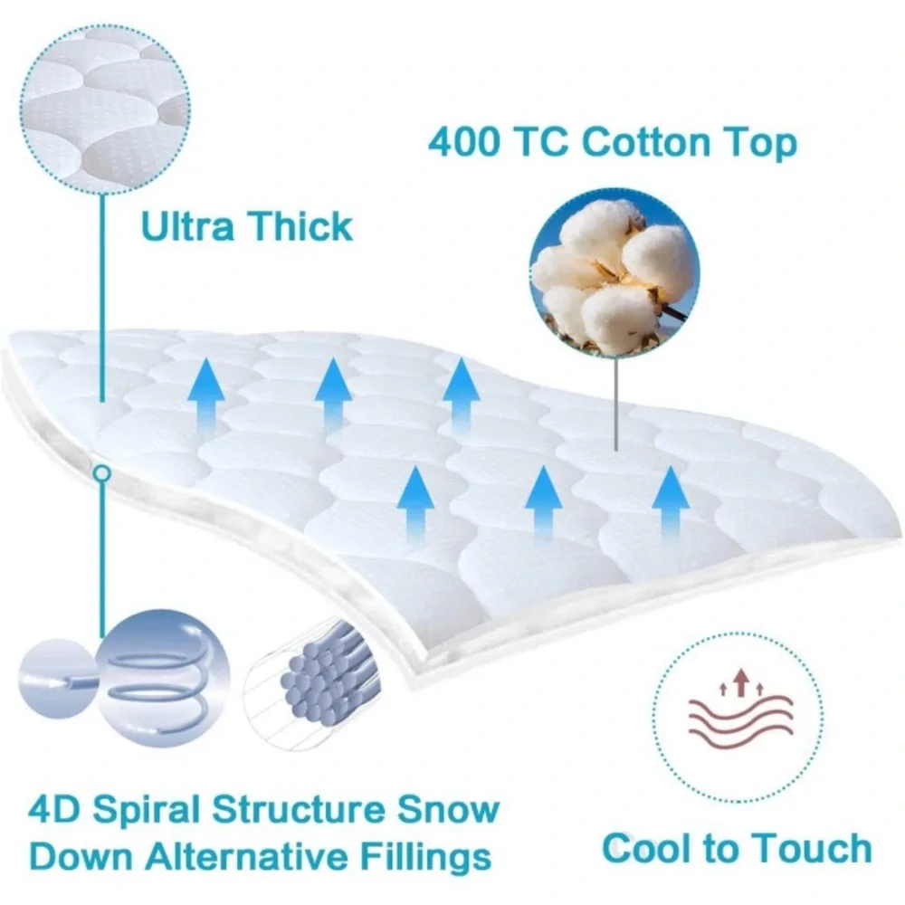 King Mattress Pad - Overfilled with Breathable Snow Down Alternative Filling